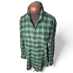 Orvis Brushed Cotton Flannel Shirt Green & Black Plaid Classic Fit Mens Large